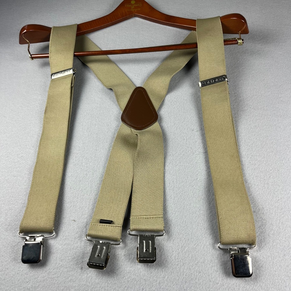 Carhartt Mens Heavy Duty Work Suspenders Tan Khaki Adjustable X-Back Clip-On